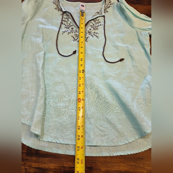 Y2k Vintage Gap 100% Lien boho 3/4 length top with embroidered Details size wome - Picture 6 of 8